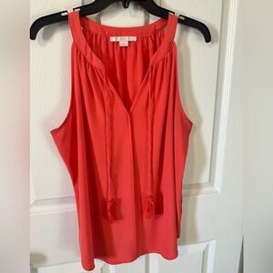 Coral Sleeveless Blouse with Tassels
